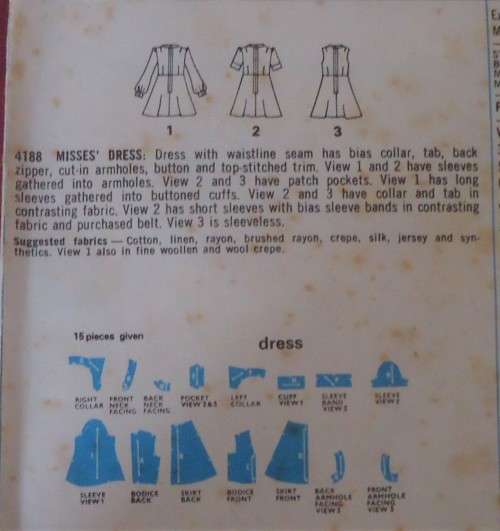 STYLE 4188  DRESS  SIZE 12 BUST 34` COMPLETE-UNCUT-F/FOLDED