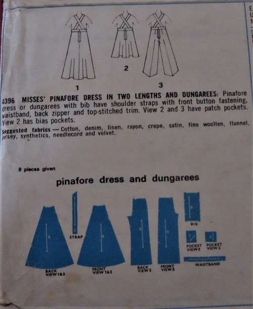 STYLE 4396 PINAFORE DRESS & DUNGAREES  SIZE 10 BUST 32 1/2" COMPLETE