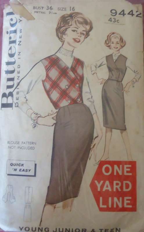 VINTAGE BUTTERICK 9442 SKIRT-WAISTCOAT SIZE 16 BUST 36` COMPLETE-ZIPLOC BAG