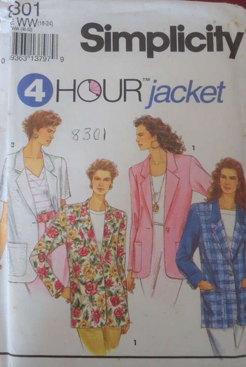 SIMPLICITY 8301 4 HOUR JACKET SIZE WW = 18 - 24 COMPLETE