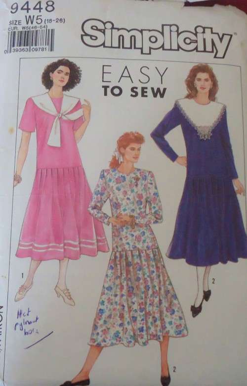 SIMPLICITY 9448 DRESS & DETACHABLE COLLARS SIZE W5  18-26 COMPLETE & MOSTLY UNCUT