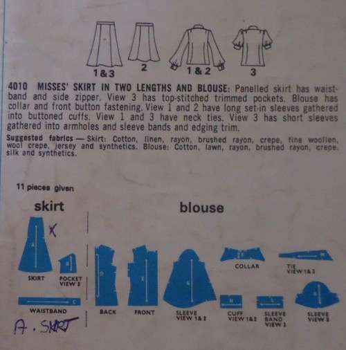 VINTAGE STYLE 4010 SKIRT & BLOUSE SIZE 14 BUST 36" NO SKIRT SUPPLIED-ZIPLOC BAG