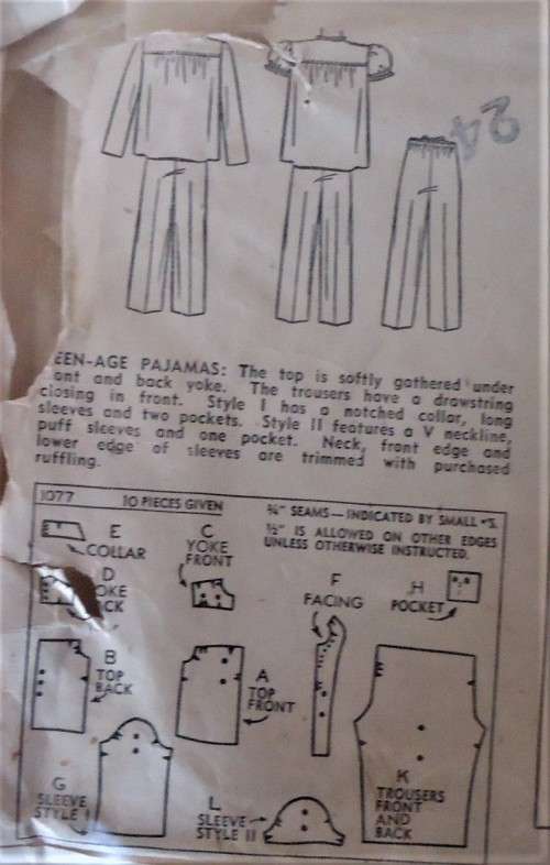 V/VINTAGE SIMPLICITY 1077 TEENAGE PJS SIZE 16 YEARS COMPLETE-ZIPLOC