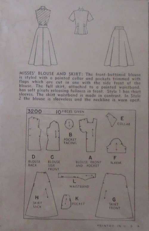 VINTAGE SIMPLICITY 3200 BLOUSE & SKIRT SIZE 16 BUST 34` COMPLETE