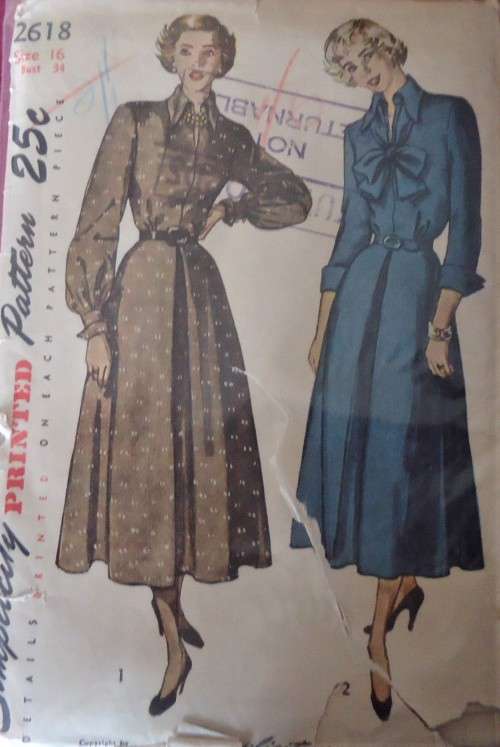 VINTAGE SIMPLICITY 2618 ONE PIECE DRESS SIZE 16 BUST 34" COMPLETE
