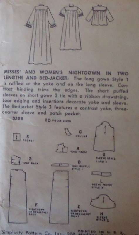 VINTAGE SIMPLICITY 3388 NIGHT GOWN & BEDJACKET SIZE20 BUST 38"  COMPLETE