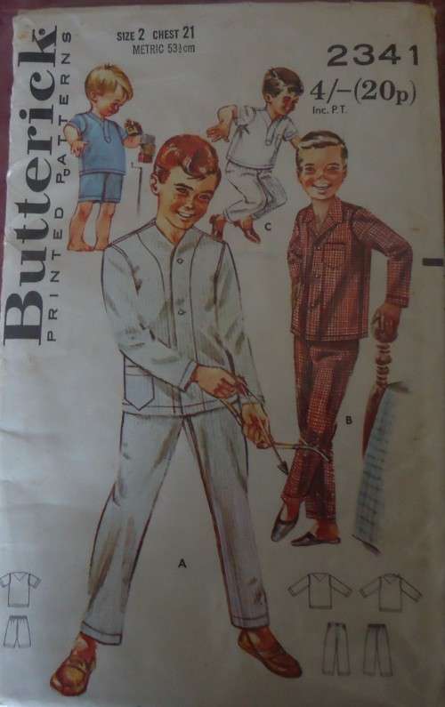 VINTAGE BUTTERICK 2341 BOYS TAILORED PJS SIZE 2 YRS CHEST 21` COMPLETE-UNCUT-F/FOLDED-ZIPLOC