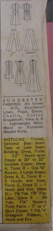 VINTAGE McCALLS 2866 DRESS-TUNIC-PANTS SIZE 10 BUST 32 1/2 COMPLETE-ZIPLOC BAG