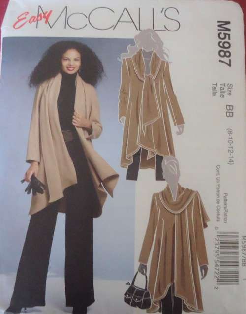 McCALLS M5987 UNLINED COAT  SIZE BB=8-10-12--14 COMPLETE