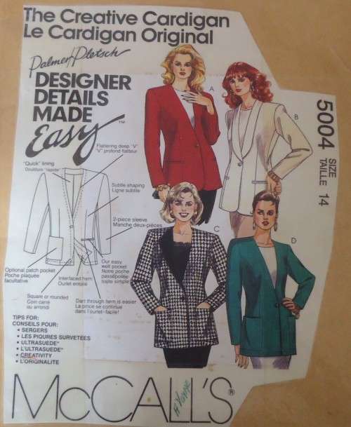 McCALLS 5004 THE CREATIVE CARDIGAN SIZE-14 COMPLETE