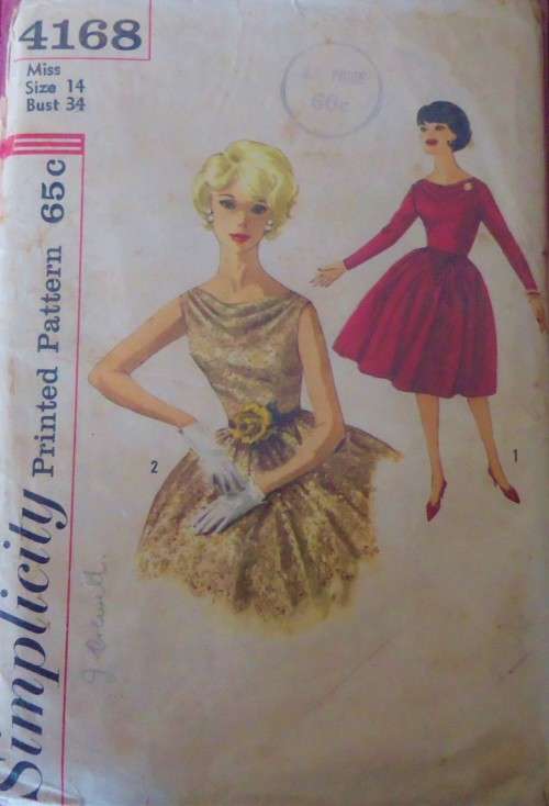 VINTAGE SIMPLICITY 4168  ONE PIECE DRESS SIZE14 BUST 34" COMPLETE- ZIPLOC BAG