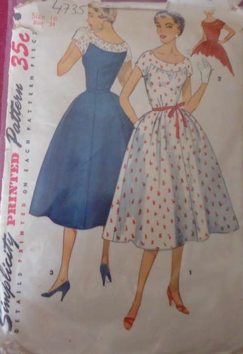VINTAGE SIMPLICITY 4735 ONE PIECE DRESS SIZE 16 BUST 34" COMPLETE- ZIPLOC BAG