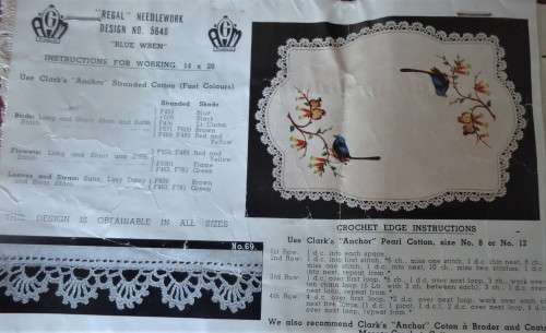 REGAL AGM  DESIGN #5040 STAMPED READY FOR EMBROIDERY- PURE LINEN "BLUEBIRDS" TRAY CLOTH- 14 X 20"