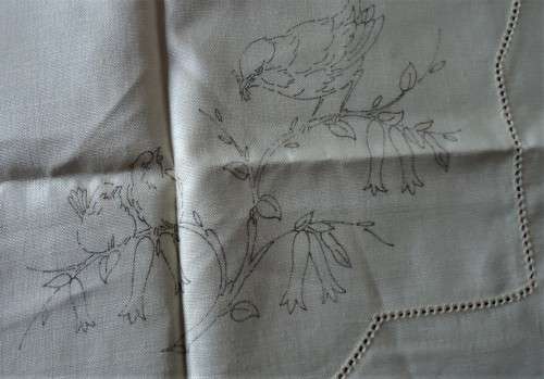 REGAL AGM  DESIGN #5040 STAMPED READY FOR EMBROIDERY- PURE LINEN "BLUEBIRDS" TRAY CLOTH- 14 X 20"
