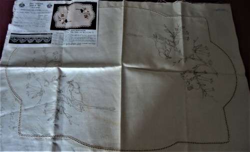 REGAL AGM  DESIGN #5040 STAMPED READY FOR EMBROIDERY- PURE LINEN "BLUEBIRDS" TRAY CLOTH- 14 X 20"