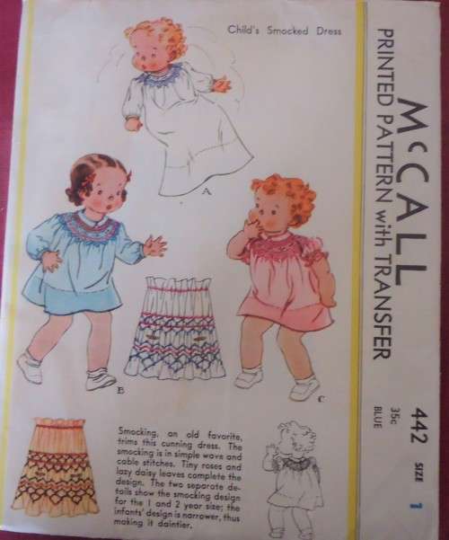 1930'S VINTAGE McCALLS 44  CHILD'S SMOCKED DRESS 1YEARS COMPLETE-UNCUT-F/FOLDED
