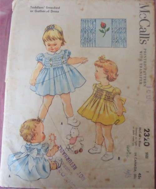 1940'S VINTAGE McCALLS 2320 TODDLER'S SMOCKED DRESS 1 YRS -COMPLETE NOSEWING INSTRUCTIONS-ZIPLOC