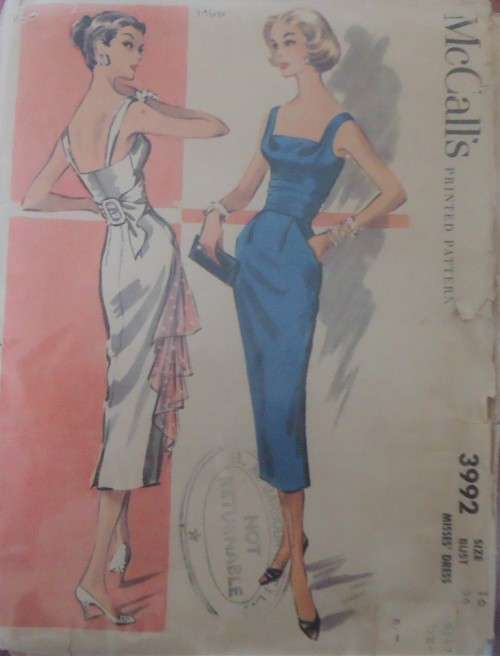 1040'S VINTAGE McCALLS 3992 DRESS SIZE 16 BUST 36" COMPLETE-ZIPLOC BAG
