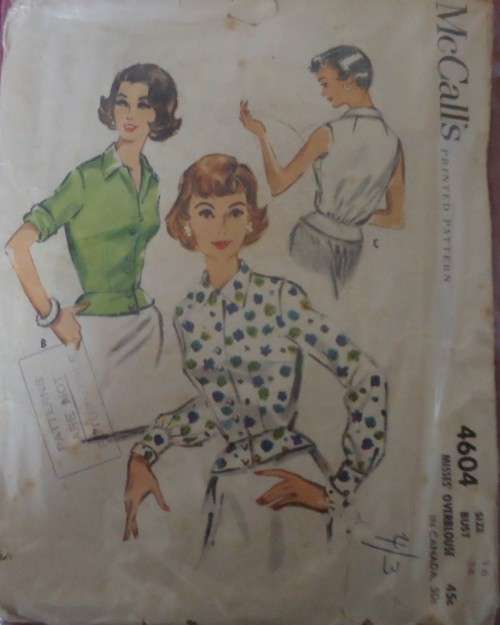 1040'S VINTAGE McCALLS 4604 OVERBLOUSE SIZE 16 BUST 36" SEE LISTING-ZIPLOC BAG