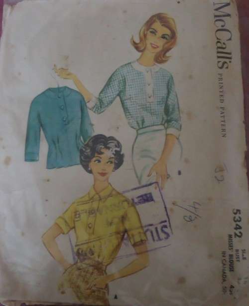 1040`S VINTAGE McCALLS 5342 LADIES BLOUSE SIZE 16 BUST 36` COMPLETE-ZIPLOC BAG