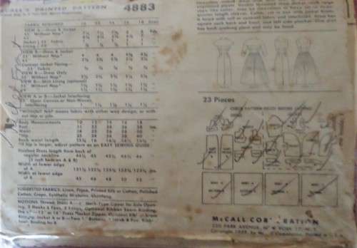 1040'S VINTAGE McCALLS 4767 LADIES ONE PIECE DRESS & JACKET SIZE 14 BUST 34" SEE LISTING-ZIPLOC BAG