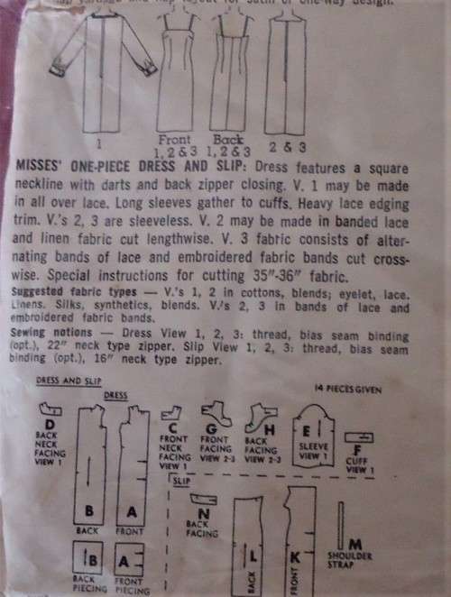 VINTAGE SIMPLICITY 5490 ONE PIECE DRESS and SLIP SIZE 14 BUST 34` COMPLETE-ZIPLOC BAG