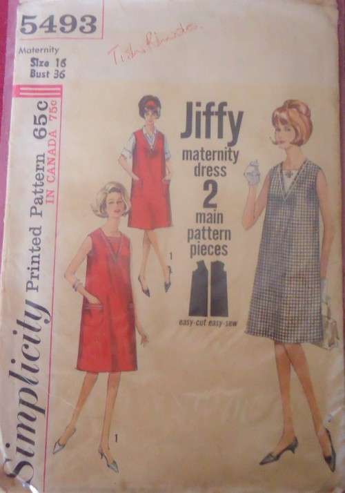 VINTAGE SIMPLICITY 5493 ONE PIECE PINAFORE SIZE 16 BUST 36` COMPLETE-ZIPLOC BAG
