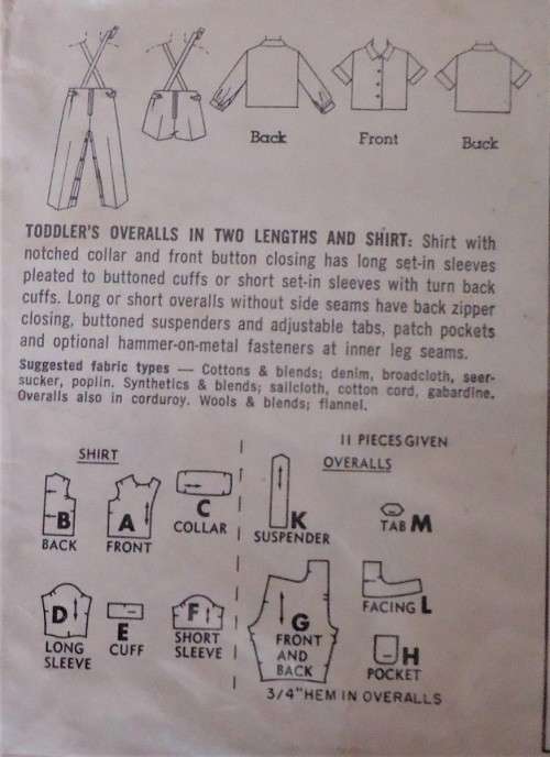 VINTAGE SIMPLICITY 6063 TODDLER`S OVERALLS-SHIRT SIZE 3 YEARS COMPLETE