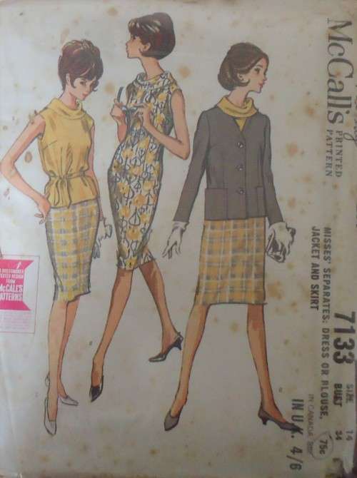 VINTAGE McCalls 7133  SEPARATES-DRESS/ BLOUSE-JACKET-SKIRT-SIZE 14 BUST 34 COMPLETE-UNCUT-F/F ZIPLOC