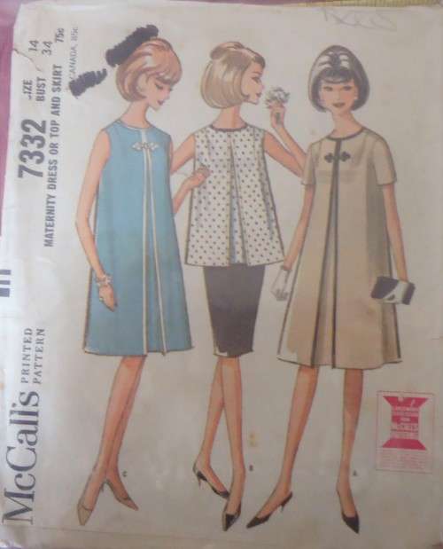 VINTAGE McCalls 7332  LADIES MATERNITY TOP/ DRESS-SKIRT- SIZE 14 BUST 34 SEE LISTING ZIPLOC