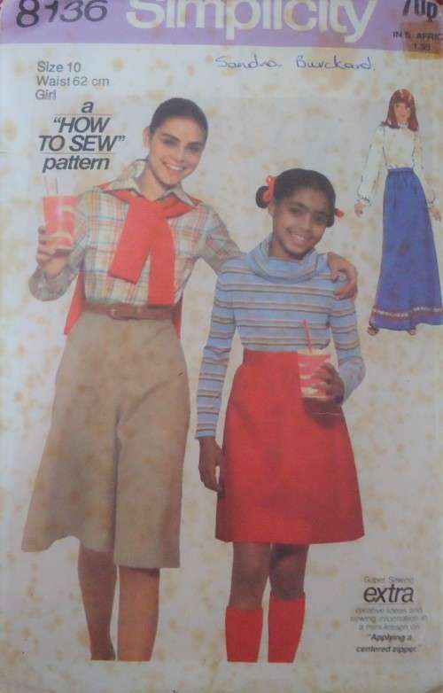 SIMPLICITY 8136 GIRL`S SKIRT & GAUCHOS SIZE 10 WAIST 62 CM  COMPLETE