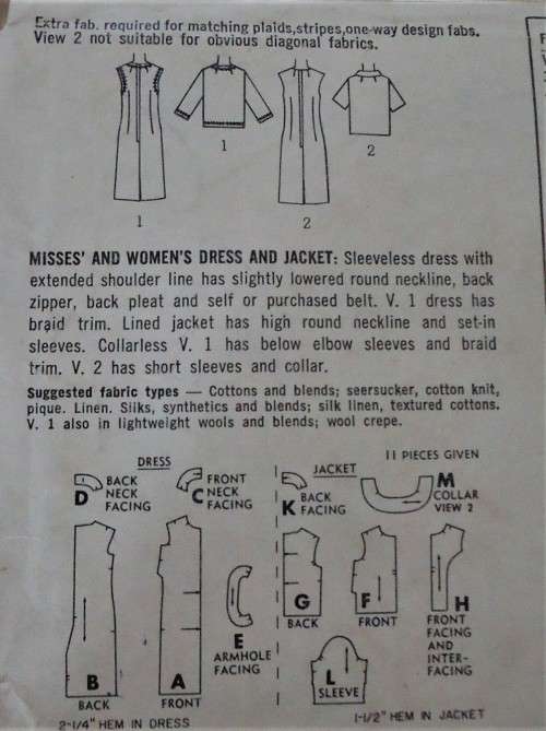 SIMPLICITY 6461 DRESS & JACKET SIZE 18 BUST 38` COMPLETE- ZIPLOC
