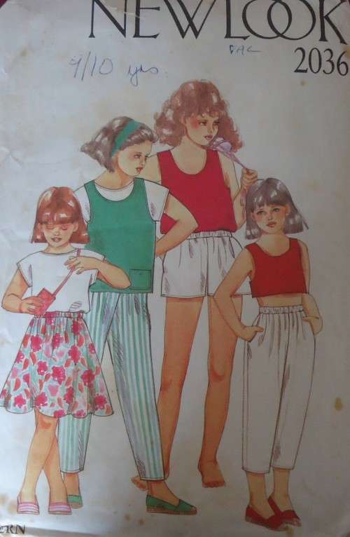 NEW LOOK PATTERNS 2036 GIRLS TOPS-SKIRT-PANTS-SHORTS SIZE 9-14 YEARS COMPLETE-PART CUT