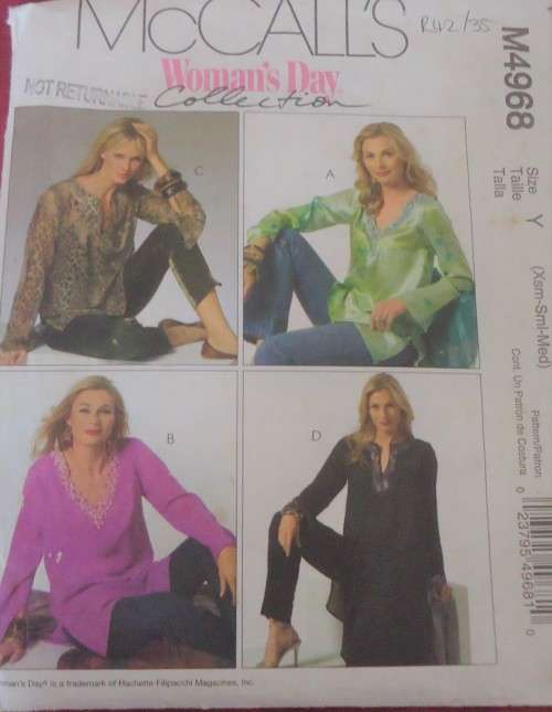 McCalls M4968 TUNICS IN 3 LENGTHS SIZE SX-S-M =4-14 COMPLETE