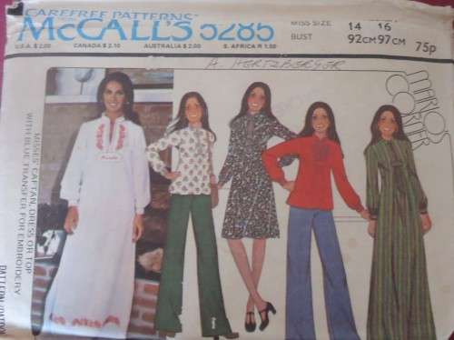 McCalls 5285 CAFTAN-DRESS-TOP WITH TRANSFER SIZE 14-16 BUST 92-97 CM COMPLETE WITH TRANSFER
