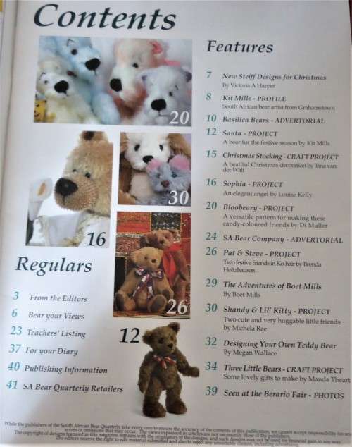 `SOUTH AFRICAN BEAR & QUARTERLY`  VOLUME 2 NUMBER 1 DECEMBER 2005 -40 PAGE MAGAZINE WITH PATTERNS