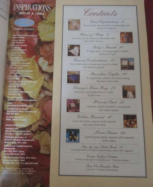 CLASSIC INSPIRATIONS-THE WORLD`S MOST BEAUTIFUL EMBROIDERY-ISS NO.4 1994 - 74 PAGES+PULL OUT SECTION