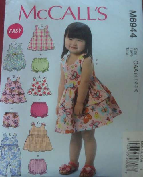 McCalls M6944 TODDLERS TOP-DRESSES-ROMPERS-PANTIES SIZE CAA6 ,-1-2-3-4 YEAR COMPLETE-MOSTLY UNCUT