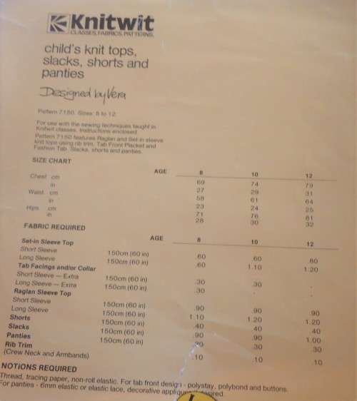 KNITWIT PATTERNS 7150 CHILD`S KNIT TOPS-PANTS-SHORTS-PANTIES SIZES 8 - 12 YEARS