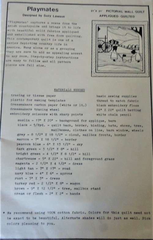APPLIQUE PLAYMATES - FULL SIZE PATTERNS INSTRUCTIONS - 007 AMITY PUBLICATIONS