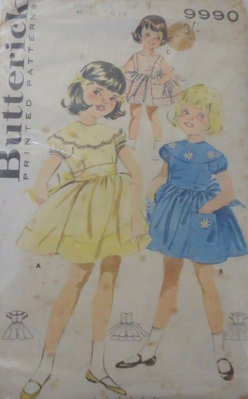 VINTAGE BUTTERICK PATTERN 9990 GIRLS FULL SKIRTED DRESS SIZE 3 YEARS BREAST 22" SEE LISTING