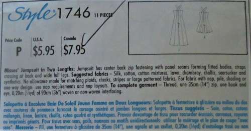 STYLE 1746 JUMPSUIT IN 2 LENGTHS SIZE A 6 - 16 COMPLETE