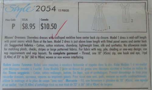 STYLE 2054 SLEEVELESS DRESSES WITH SCALLOPED NECKLINE SIZE 6-16  COMPLETE