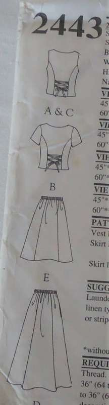 STYLE 2443 TOP-WAISTCOAT WITH TIEBACK -SKIRT SIZE 8 - 18 COMPLETE