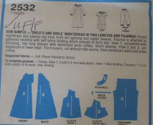 STYLE 2532 GIRL'S NIGHTDRESS & PJS SIZE 4 YEARS CHEST 58 CM COMPLETE-UNCUT-F/FOLDED