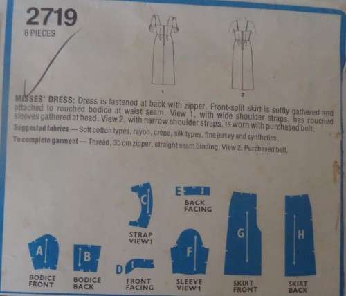STYLE 2719 DRESS WITH FRONT SPLIT SKIRT SIZE 12 BUST 87 CM COMPLETE