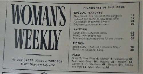 WOMAN`S WEEKLY - 22ND JUNE 1974 - 64 PAGES