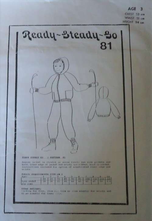 READY-STEADY-GO PATTERN-# 81  RAGLAN JACKET WITH HOOD AGE 3 CHEST 53 CM