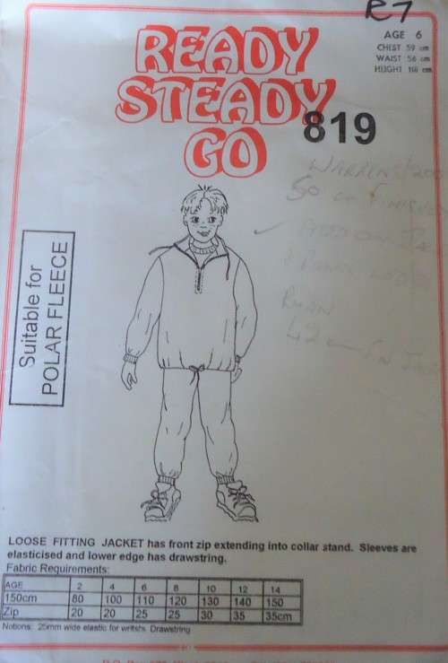 READY-STEADY-GO PATTERN-# 819  LOOSE FITTING JACKET AGE 6 CHEST 59 CM