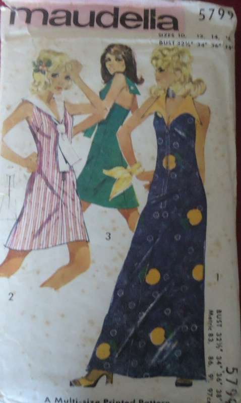 VINTAGE MAUDELLA 5799-HALTER NECK DRESS SIZES 10-12-14-16 COMPLETE